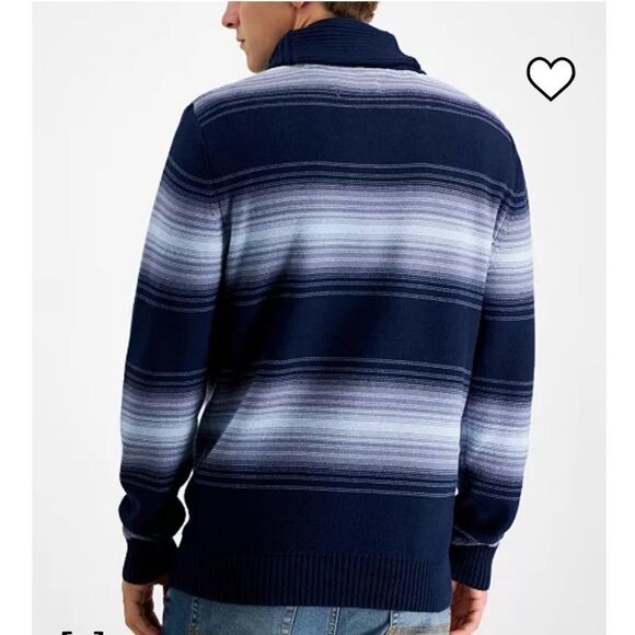 SUN + STONE
Men's Deacon Horizontal Striped Shawl Sweater XXL Basic Navy Nwot - Picture 2 of 7